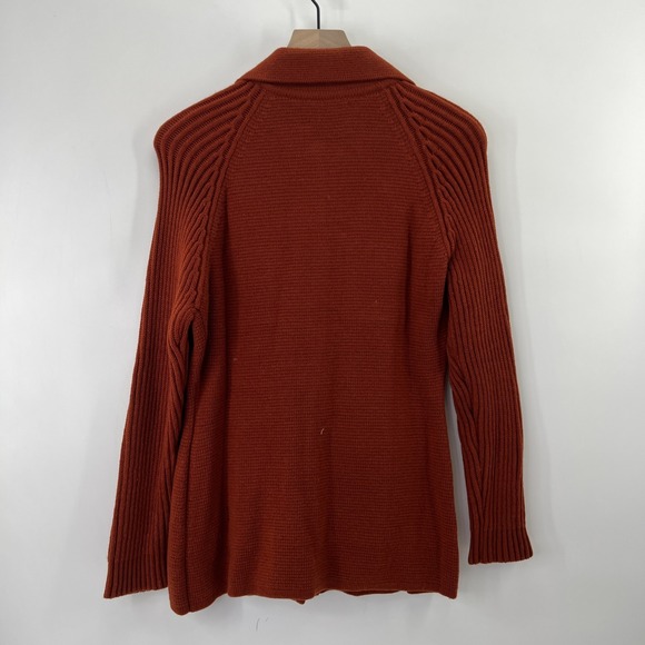 Vintage 70s Long Cardigan Sweater Jacket Sz M Burt Orange Mod MCM Luxury Quiet - Picture 6 of 11